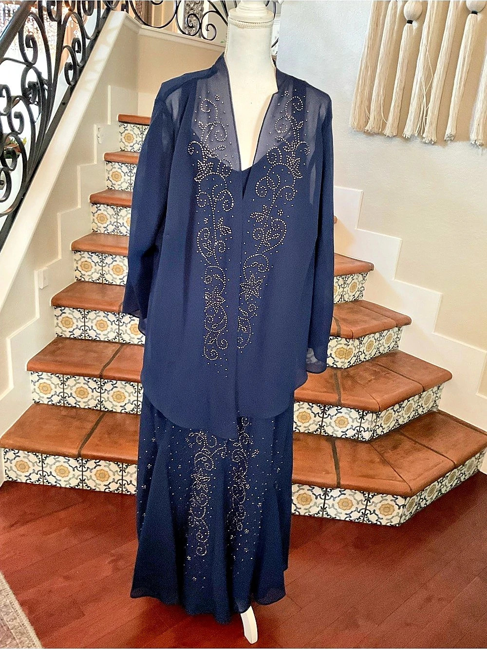 Catherine Regehr Beaded Maxi Dress Blue Size 28W